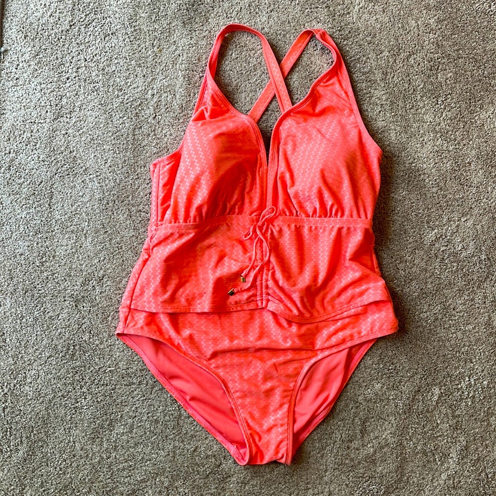 Coral one piece swim suit.